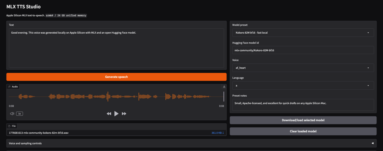 MLX TTS Studio interface
